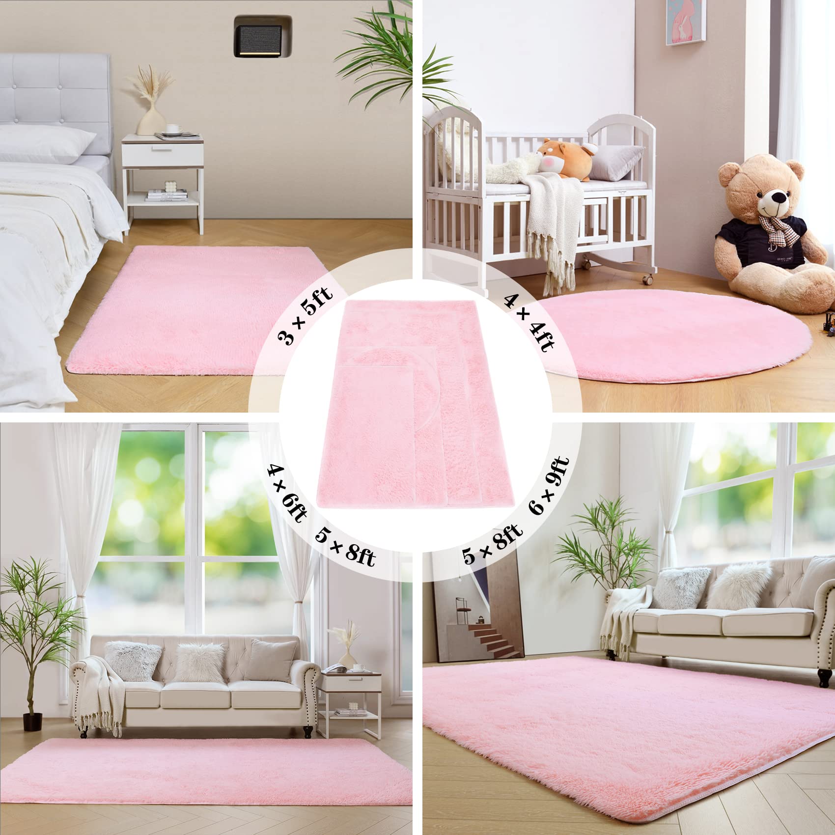 duduta Pink Soft Fluffy Rug 4x6 ft, Shag Fuzzy Plush Rectangle Carpet for Bedroom Nursery Living Room Home Decor