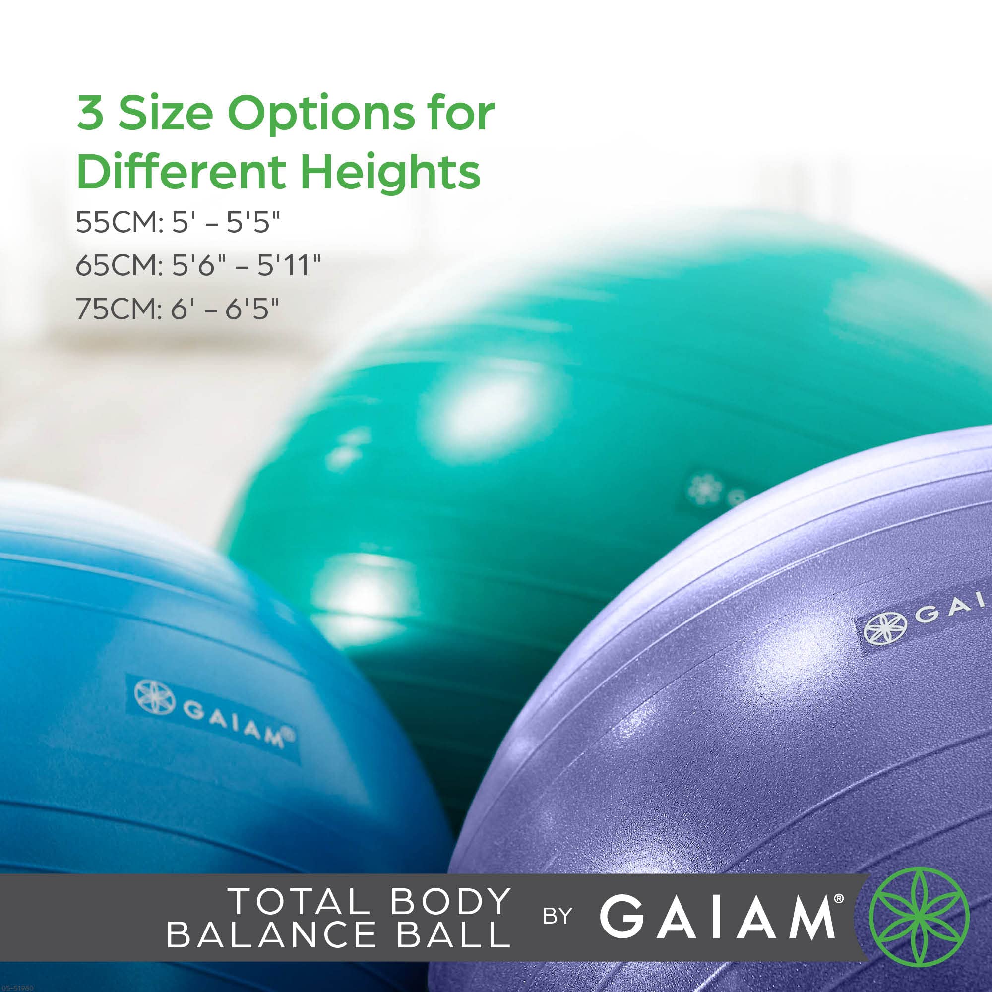 Gaiam 05-51982 Total Body Balance Ball Kit - Includes 65cm Anti-Burst Stability Exercise Yoga Ball, Air Pump & Workout Video - Green