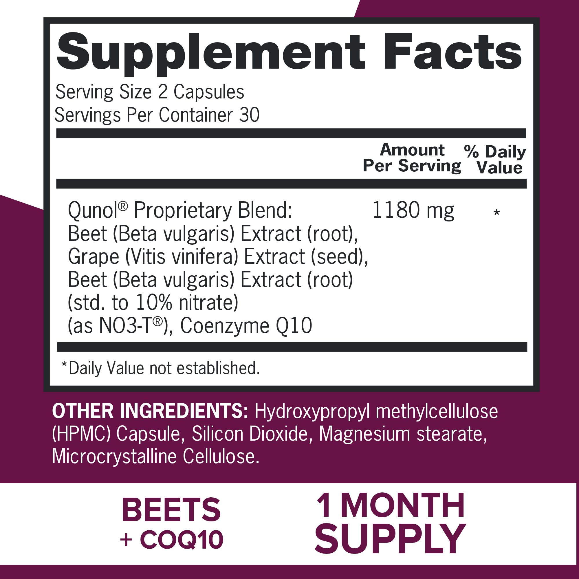 Qunol Beets Capsules for Blood Pressure Support, 3 in 1 Beets + CoQ10 + Grape Seed Extract, Supports Healthy Blood Circulation & Heart Healthy Energy, 60 Count (Pack of 2)