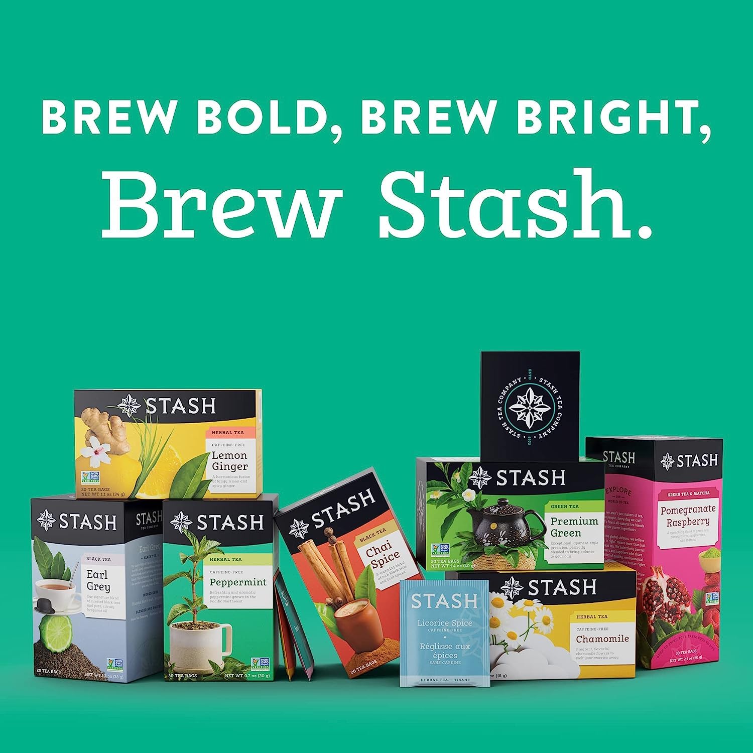 Stash Tea Green Tea Variety Pack Sampler Assortment - Caffeinated, Non-GMO Project Verified Premium Tea with No Artificial Ingredients, 20 Count (Pack of 6)