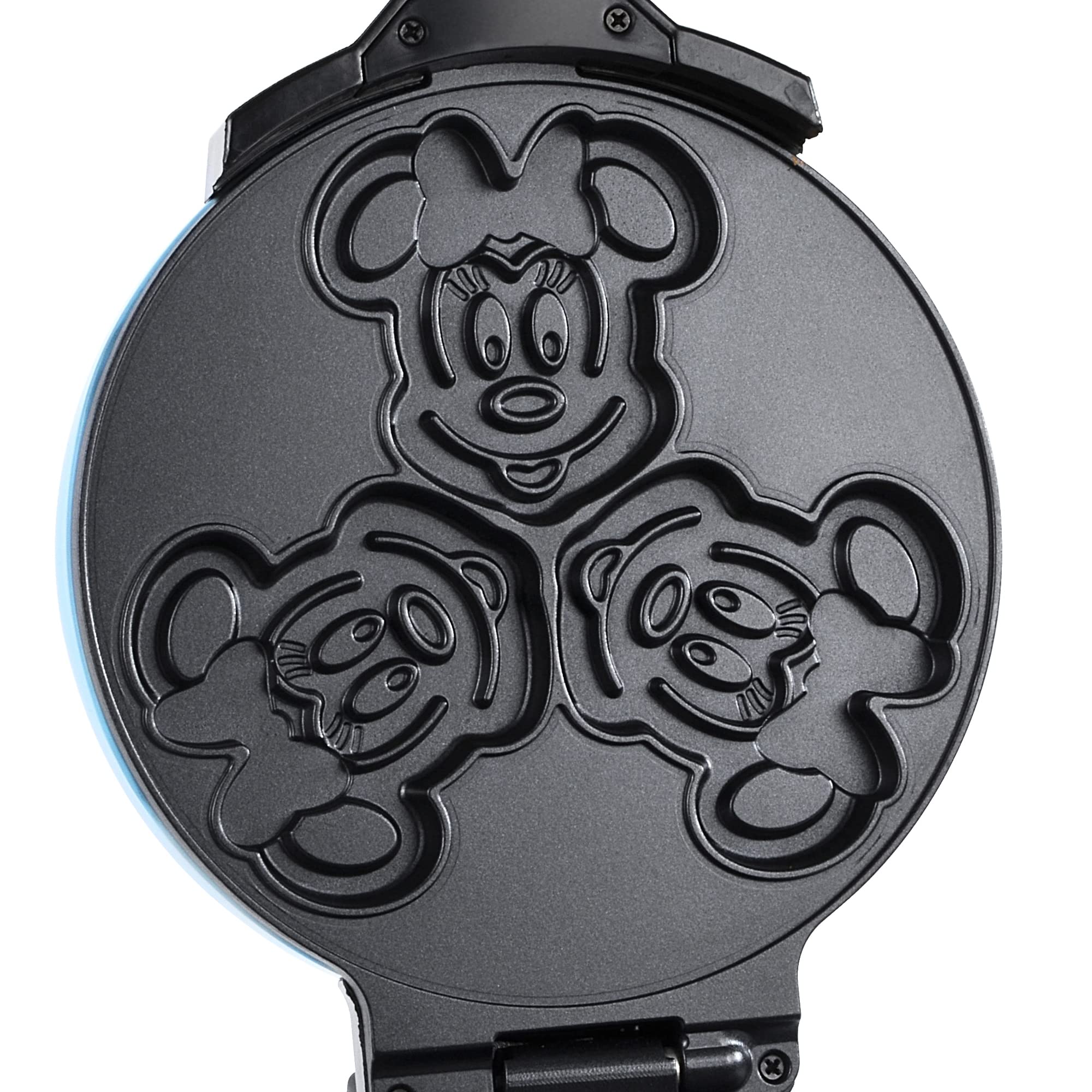 Disney Mickey & Minnie Double Flip Waffle Maker by Select Brands - Disney Waffle Maker - Features Non-Stick Plates - Blue Minnie & Mickey Mouse Waffle Iron for Disney Fans - Makes 6 Waffles