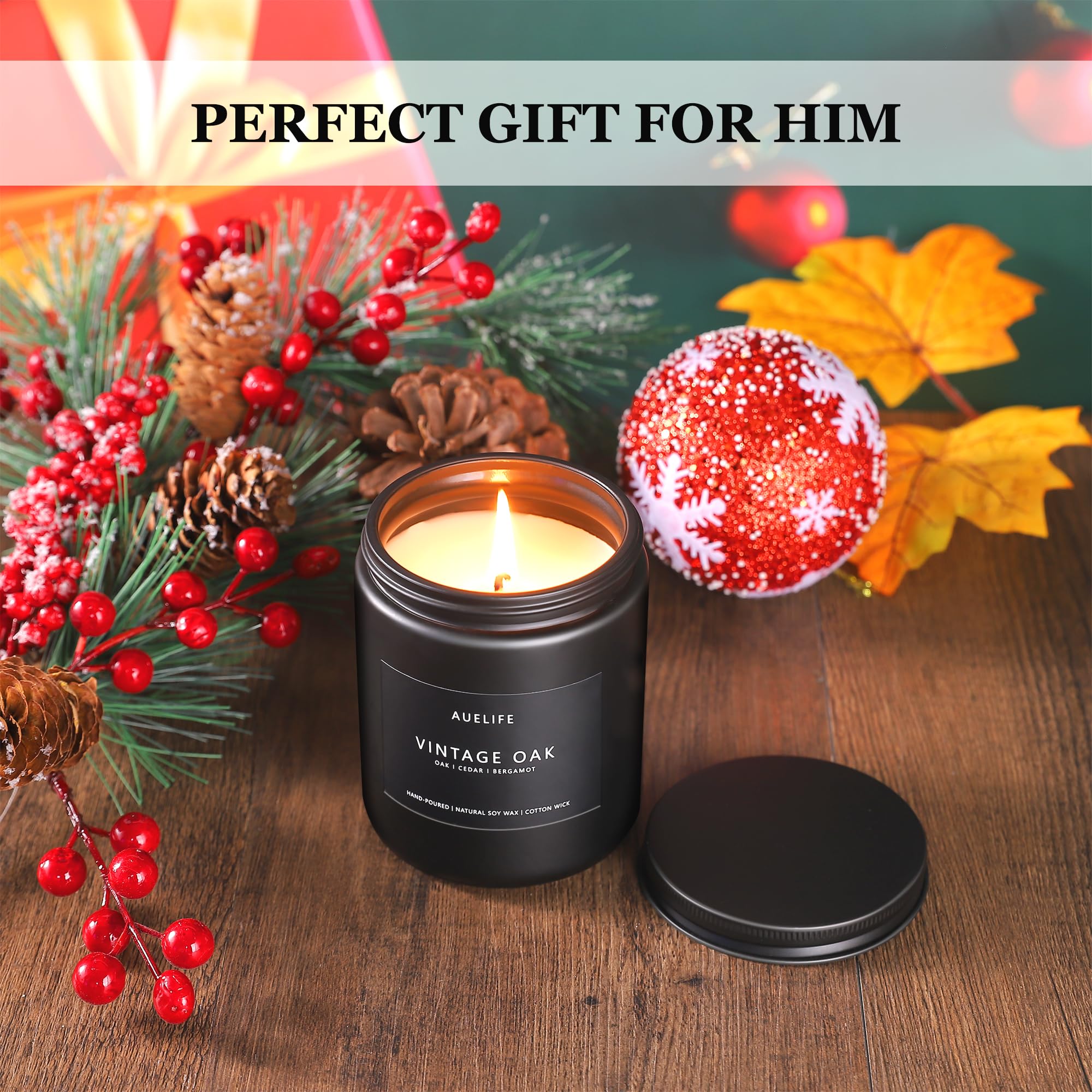 Scented Candles Set | Men Candles Gift Set, Candles for Him, Men Scented Candles for Home - 4 Pack Men Candle Gifts Scents of Lavender/Leather/Oak/Smoke & Vanilla