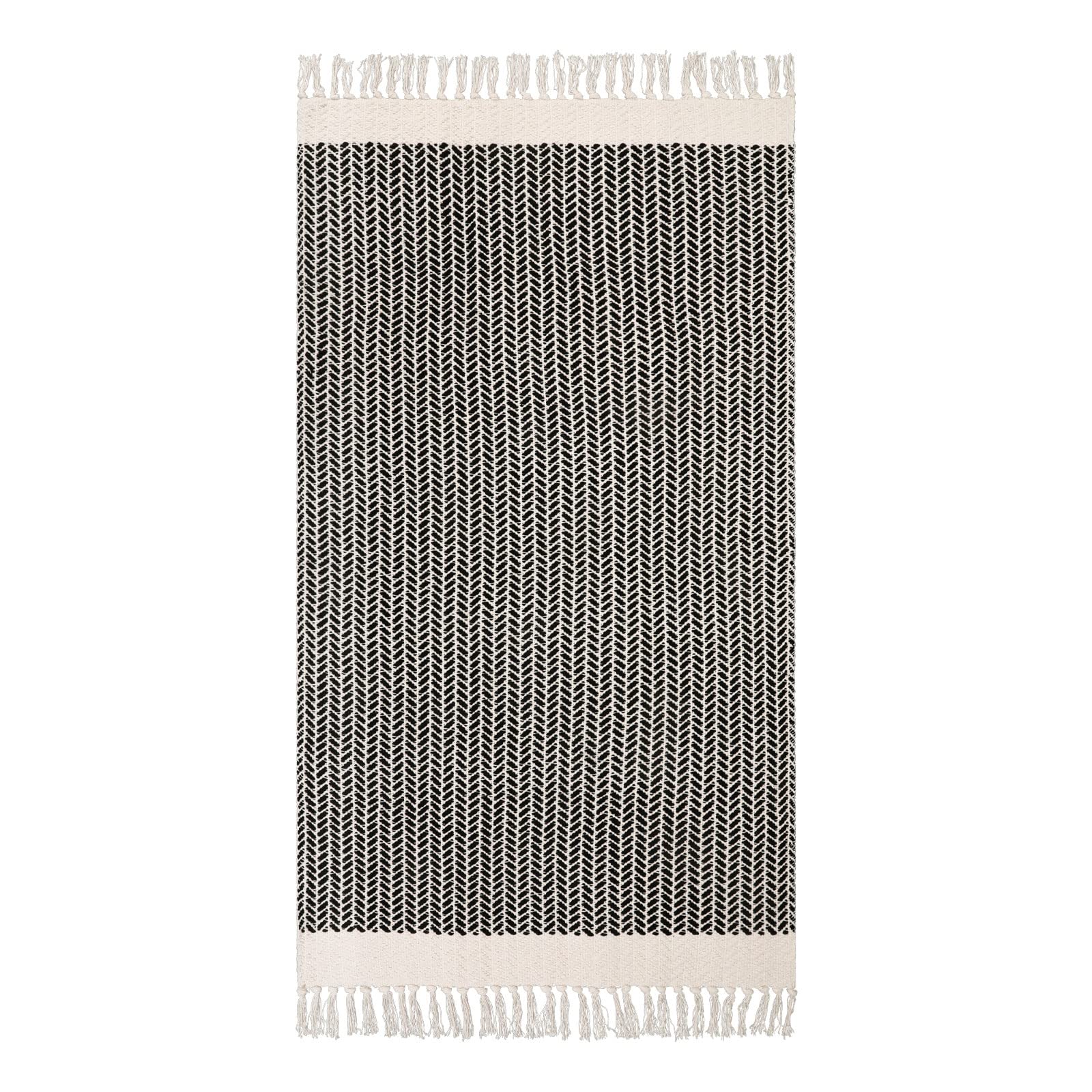 Lahome Boho Entryway Rug, 3x5 Rug for Bedroom Lightweight Washable Throw Rug Woven Cotton Bathroom Rugs with Tassels, Farmhouse Black and White Rug for Living Room Kitchen Office Dorm Gifts