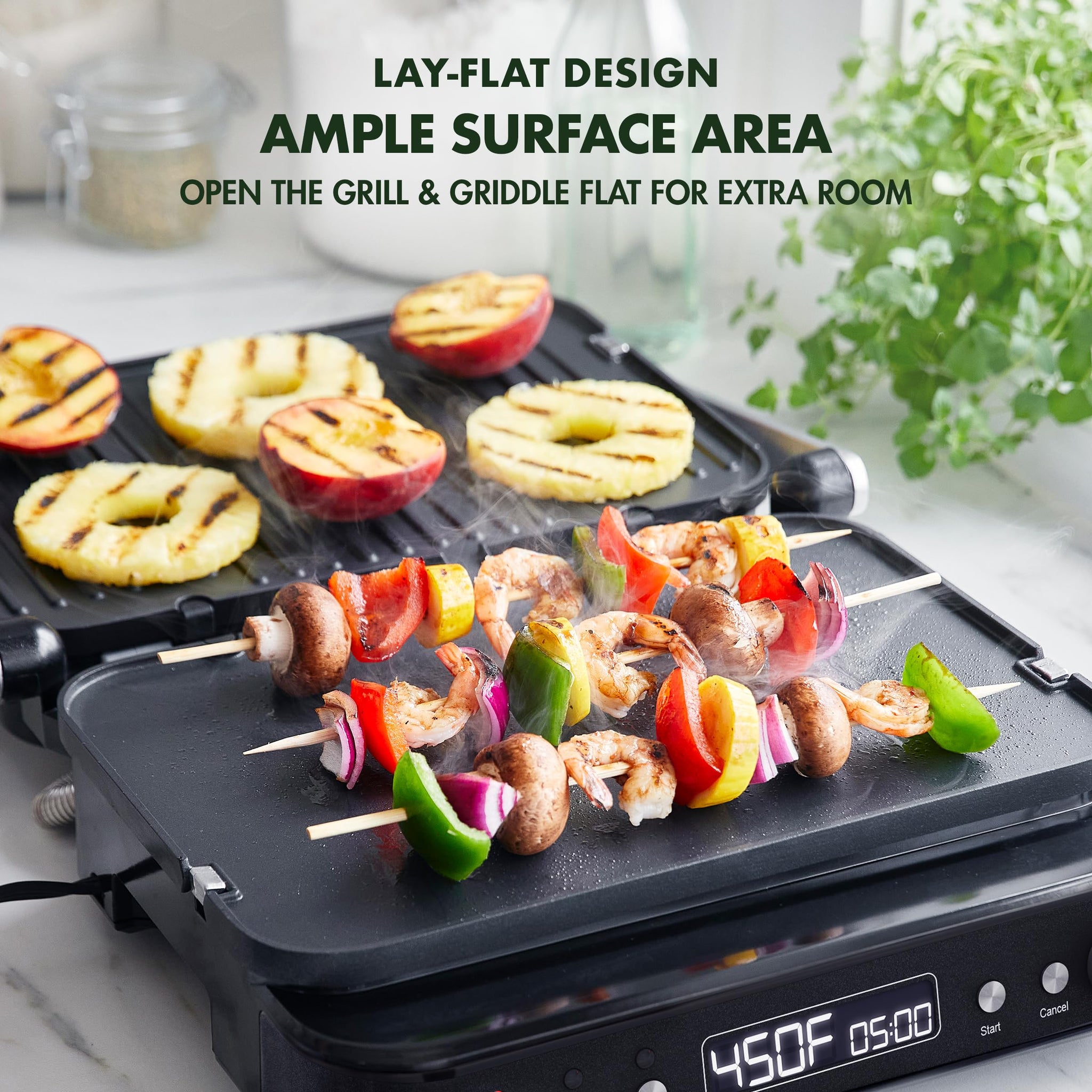 GreenPan 6-in-1 Multifunction Contact Grill & Griddle, Healthy Ceramic Nonstick Reversible Grill & Griddle Plates, Dual Heat Settings, Closed Panini Press, Open Flat Surface, PFAS-Free, Matte Black