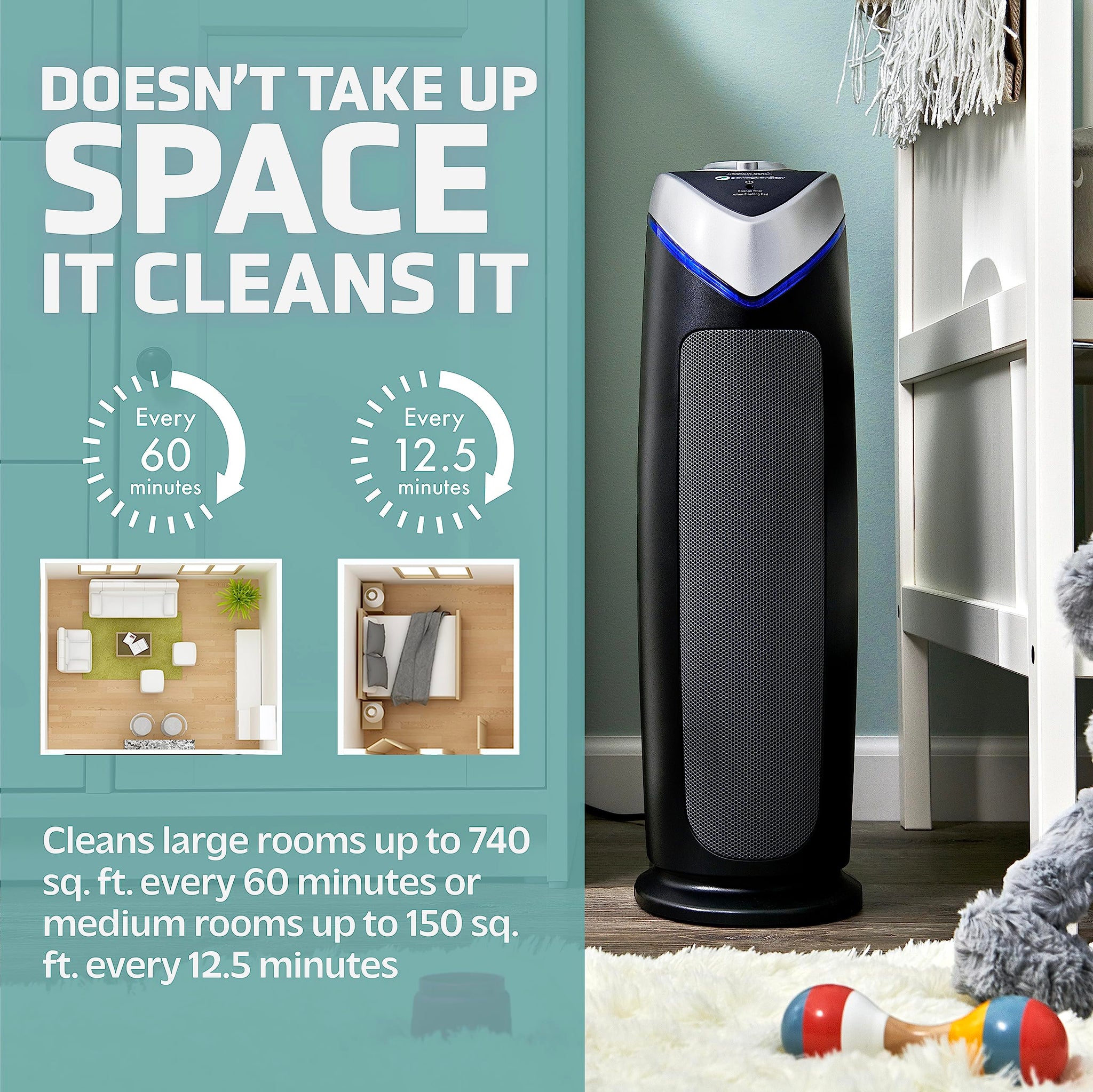 GermGuardian Air Purifier with HEPA 13 Filter, Removes 99.97% of Pollutants, Covers Large Room up to 743 Sq. Foot Room in 1 Hr, UV-C Light Helps Reduce Germs, Zero Ozone Verified, 22", Gray, AC4825E